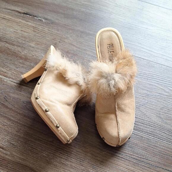 Pelle Moda Shoes - Pelle Moda Tan Leather Fur Wood Heel Size 6